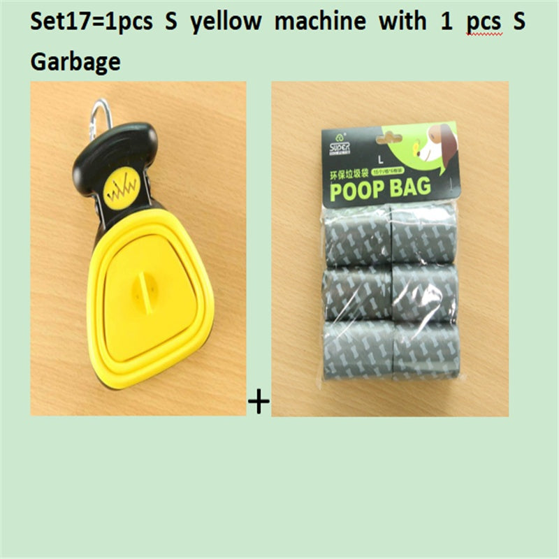 Dog Pet Travel Foldable Pooper Scooper With 1 Roll Decomposable bags Set 17 YellowSXS