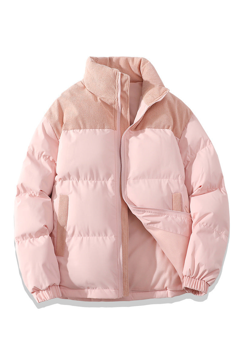 Winter Stand Collar Contrast-colored Coat Jacket For Men Women Clothing Pink