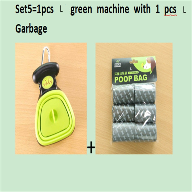 Dog Pet Travel Foldable Pooper Scooper With 1 Roll Decomposable bags Set5 GreenLXL