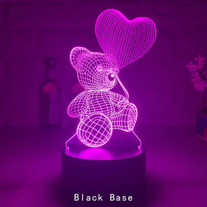 3D Lamp Acrylic USB LED Night Lights Neon Sign Lamp Black