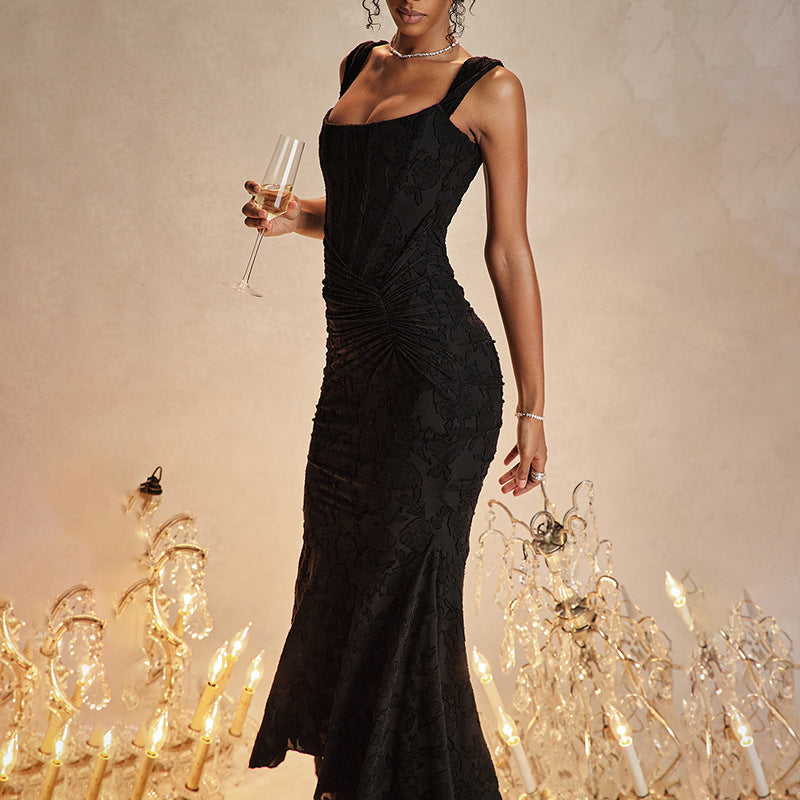 Mozision Off-shoulder Backless Sexy Evening Dress For Women Club Party Dress Black