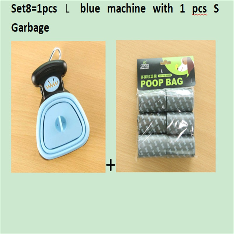 Dog Pet Travel Foldable Pooper Scooper With 1 Roll Decomposable bags Set7 BlueLXS