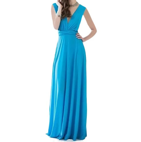 Women's Sexy Long Party Dress Club Floor-Length Summer Backless Bandage Maxi Dress Water blue