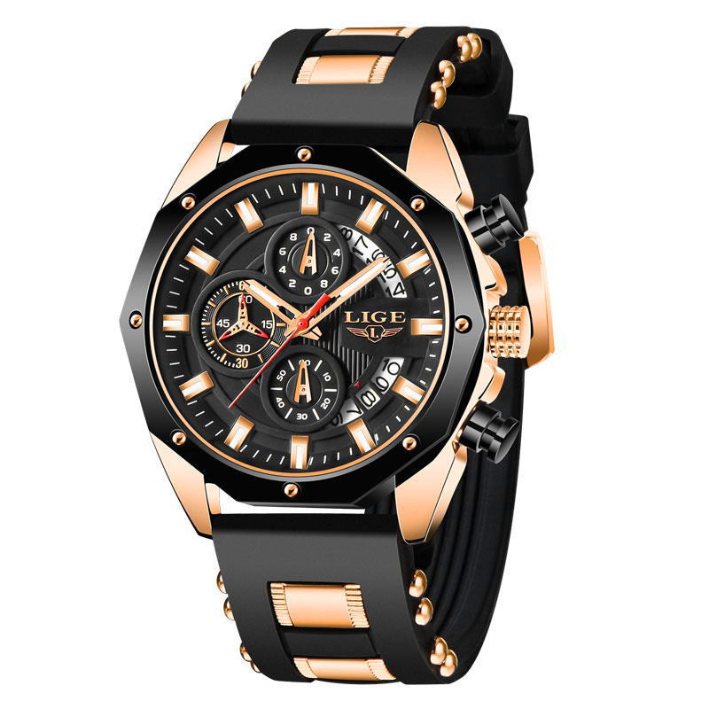 Sports watch multifunctional waterproof watch Gold black