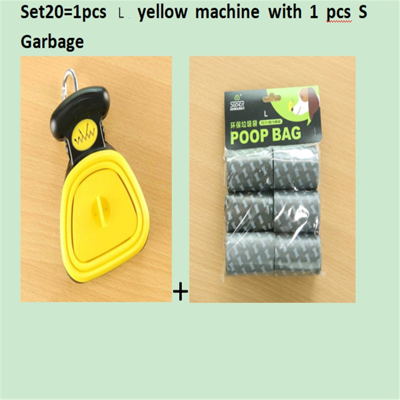 Dog Pet Travel Foldable Pooper Scooper With 1 Roll Decomposable bags Set20 YellowLXS