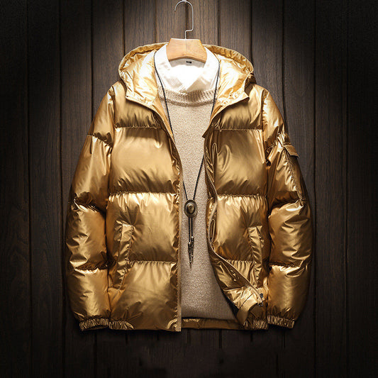 shiny solid color plus size hooded cotton coat