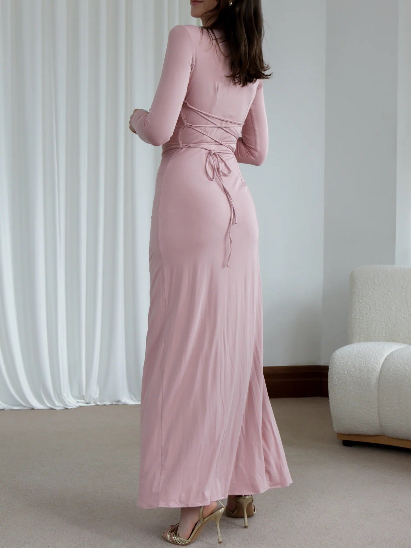 Slim-fitting Long-sleeved Long Dresses For Women