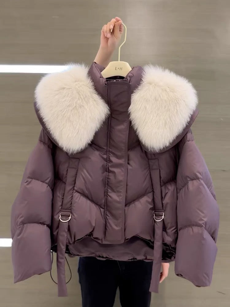 Winter Black Cotton-padded Clothes Coat For Women Purple