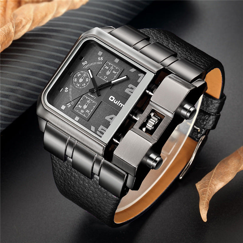 Quartz Watch Men's Watch OULM Casual Belt Men's Watch Black
