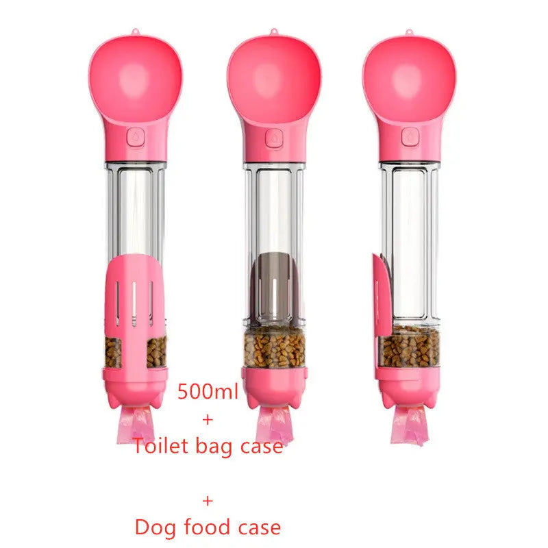 Pet Water Bottle Feeder Bowl Portable Pet Outdoor Travel 3 In 1 Dog Water Bottle Pink 500ml Set