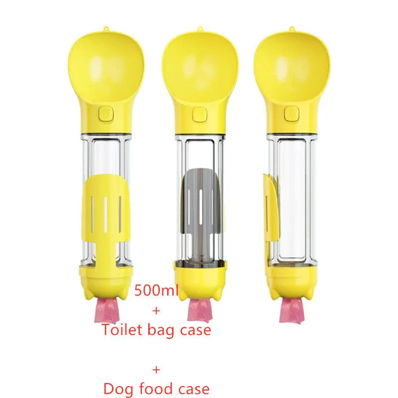 Pet Water Bottle Feeder Bowl Portable Pet Outdoor Travel 3 In 1 Dog Water Bottle Yellow 500ml Set