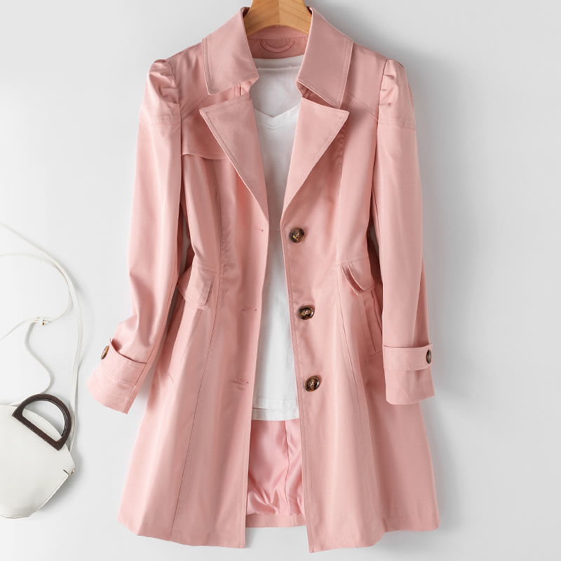Mid-length Slim-fit Korean Jacket Pink