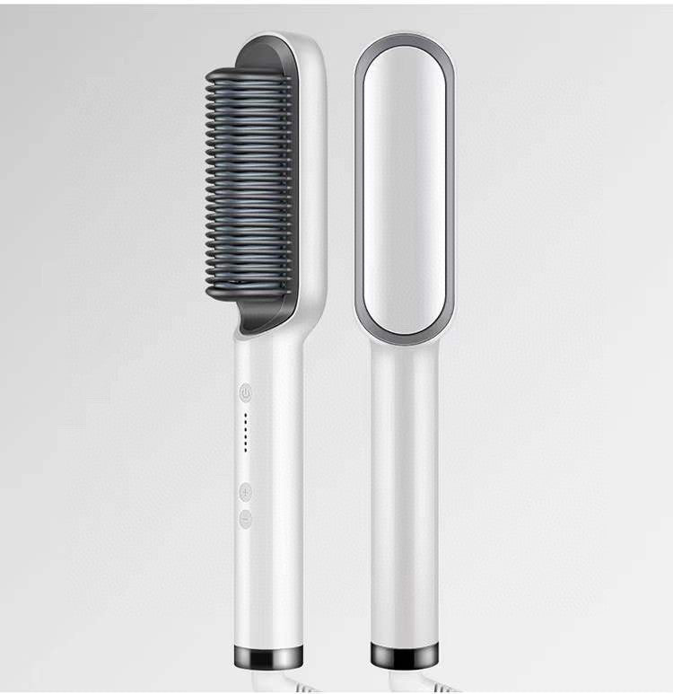 New 2 In 1 Hair Straightener Hot Comb Negative Ion Curling Electric Hair Brush White Opp pack
