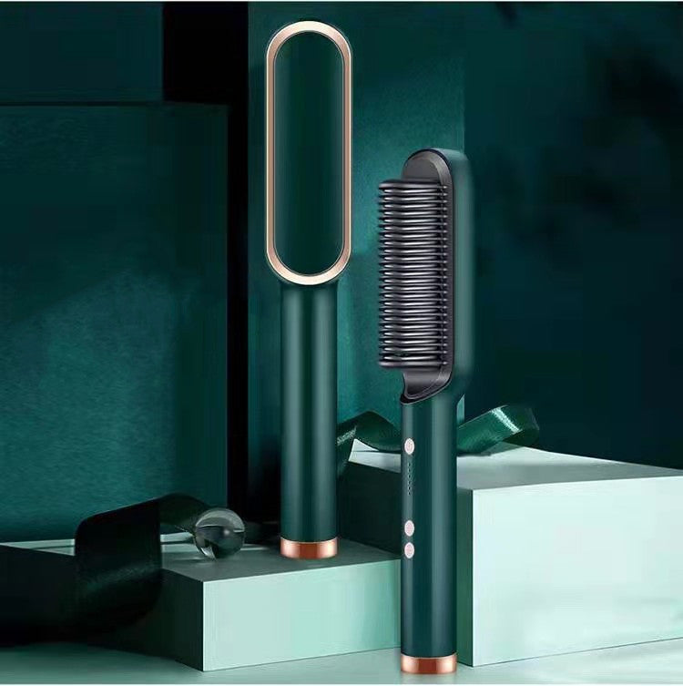 New 2 In 1 Hair Straightener Hot Comb Negative Ion Curling Electric Hair Brush Green Opp pack