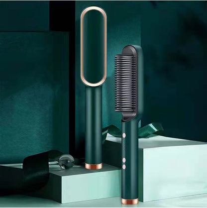New 2 In 1 Hair Straightener Hot Comb Negative Ion Curling Electric Hair Brush Green Opp pack