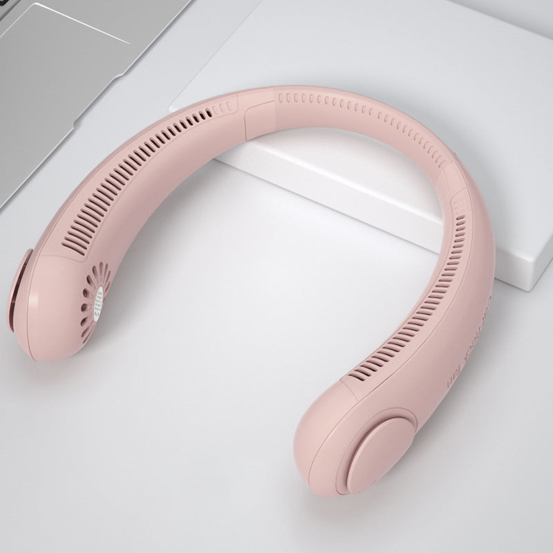Leafless Hanging Neck Fan Usb Charging Lazy Silent Fan Pink
