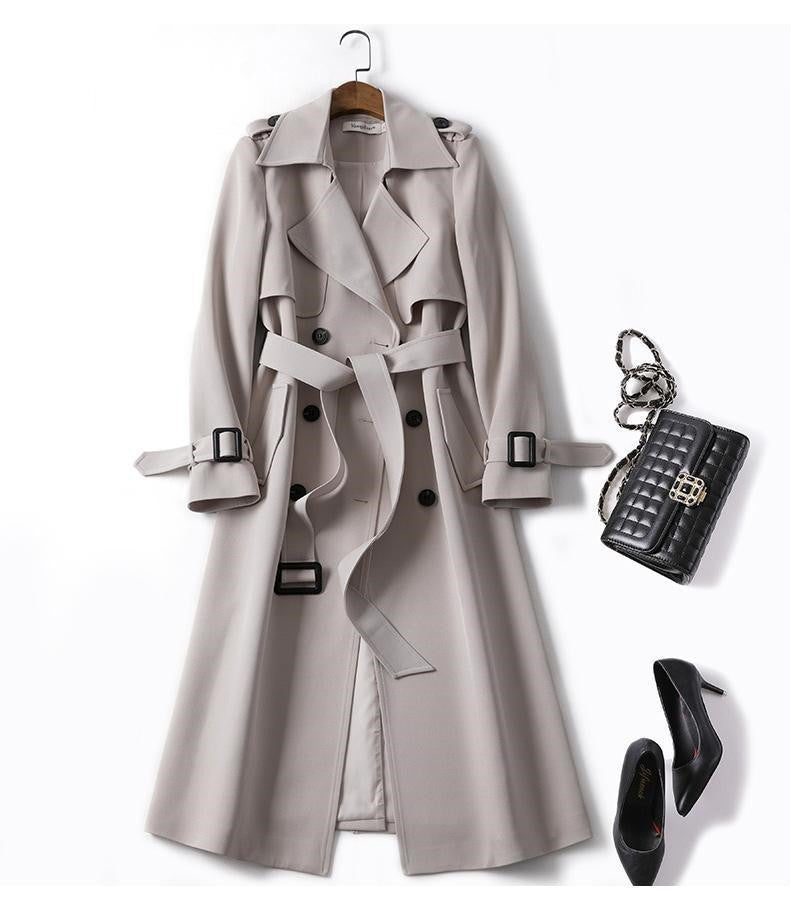 Double-breasted Mid-length Tie Trench Coat Beige