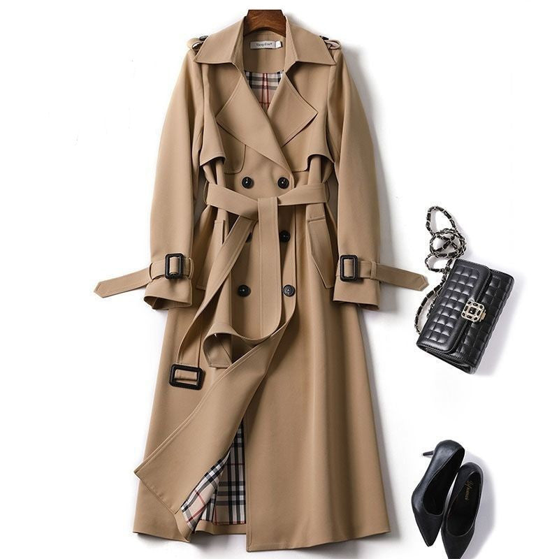 Double-breasted Mid-length Tie Trench Coat Khaki