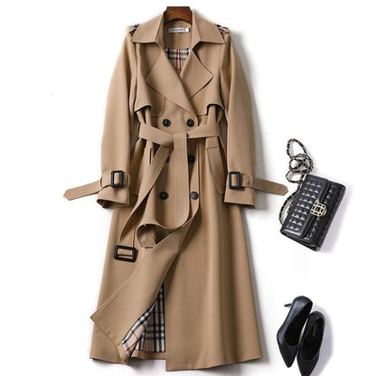 Double-breasted Mid-length Tie Trench Coat Khaki