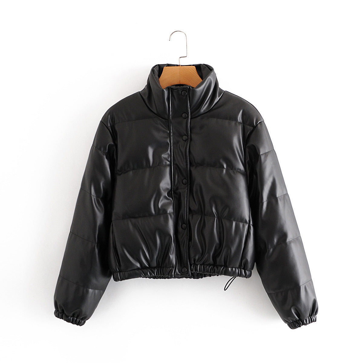 Winter Thick Warm Short Parkas Women Fashion Black PU Elegant Black