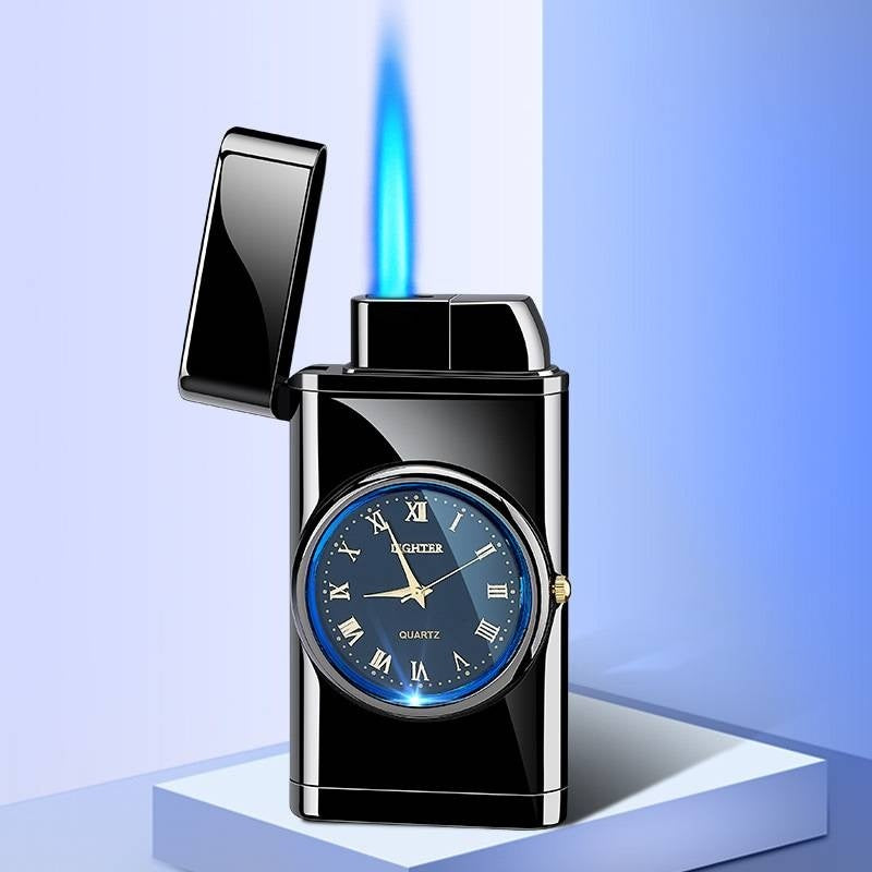 New Lighter With Electric Watch Rocker Arm Automatic Ignition Straight Blue Flame Lighter A black ice Single flame