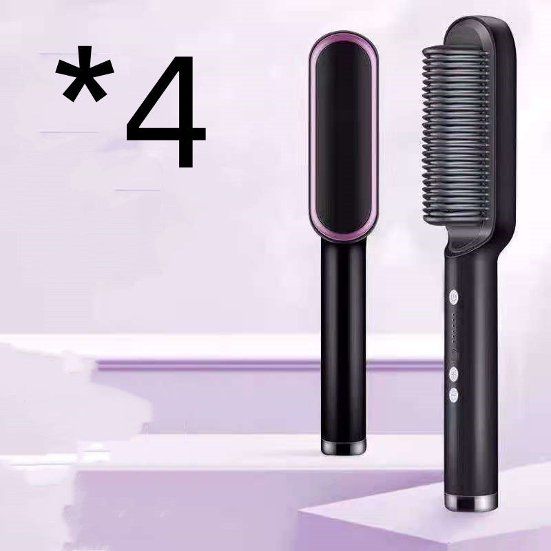 New 2 In 1 Hair Straightener Hot Comb Negative Ion Curling Electric Hair Brush 4pcs A Black US With box