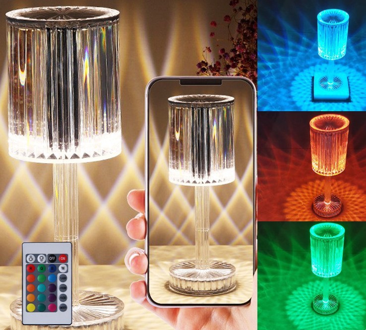 New Crystal Table Lamp Hotel Decoration Diamond Romantic Warm Led Transparent Charging remote control16Color USB
