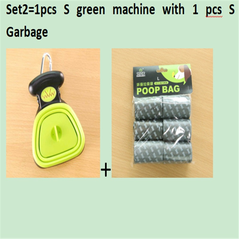 Dog Pet Travel Foldable Pooper Scooper With 1 Roll Decomposable bags Set 2 GreenSXS