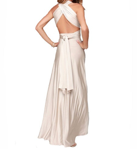 Women's Sexy Long Party Dress Club Floor-Length Summer Backless Bandage Maxi Dress Beige