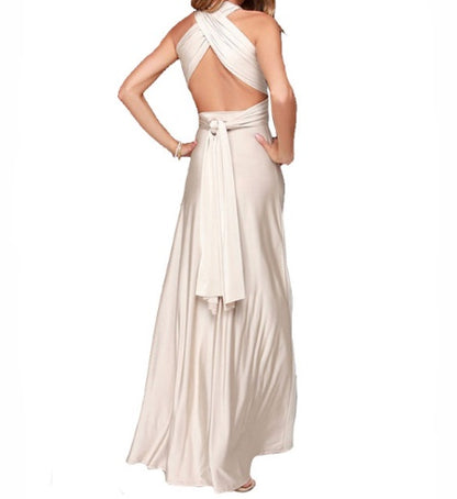 Women's Sexy Long Party Dress Club Floor-Length Summer Backless Bandage Maxi Dress Beige