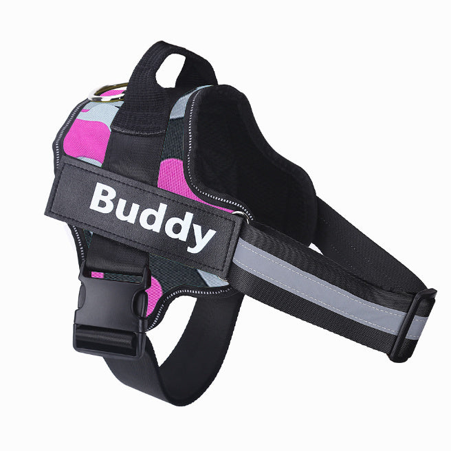 Personalized Dog Harness Adjustable Pet Harness Vest For Small Large Dog Camouflage Pink