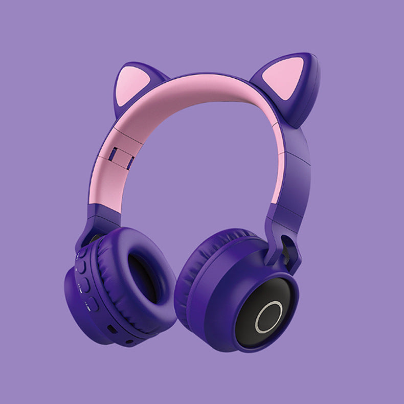 LED Light Cat Ear Headphones Wireless Bluetooth 5.0 Headset Portable With Microphone Best Gift Purple pink