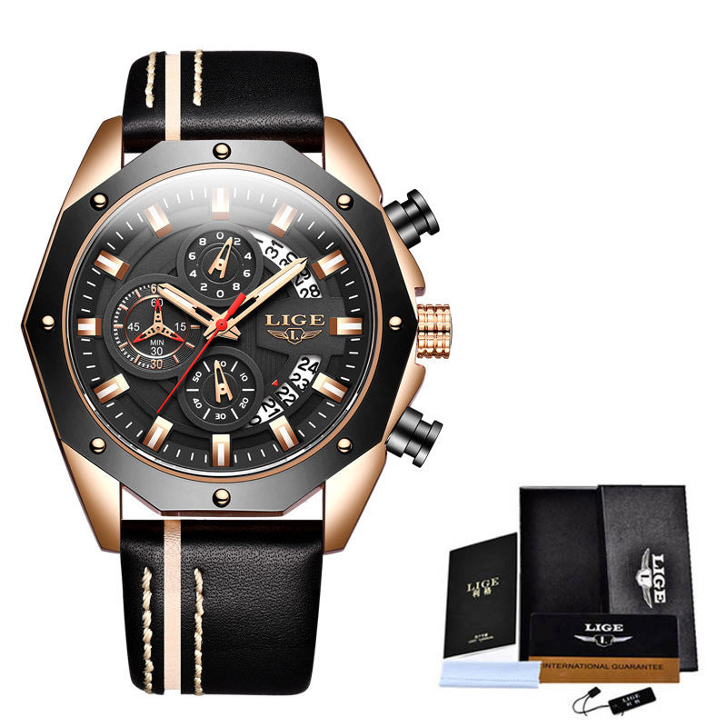 Sports watch multifunctional waterproof watch Rose gold