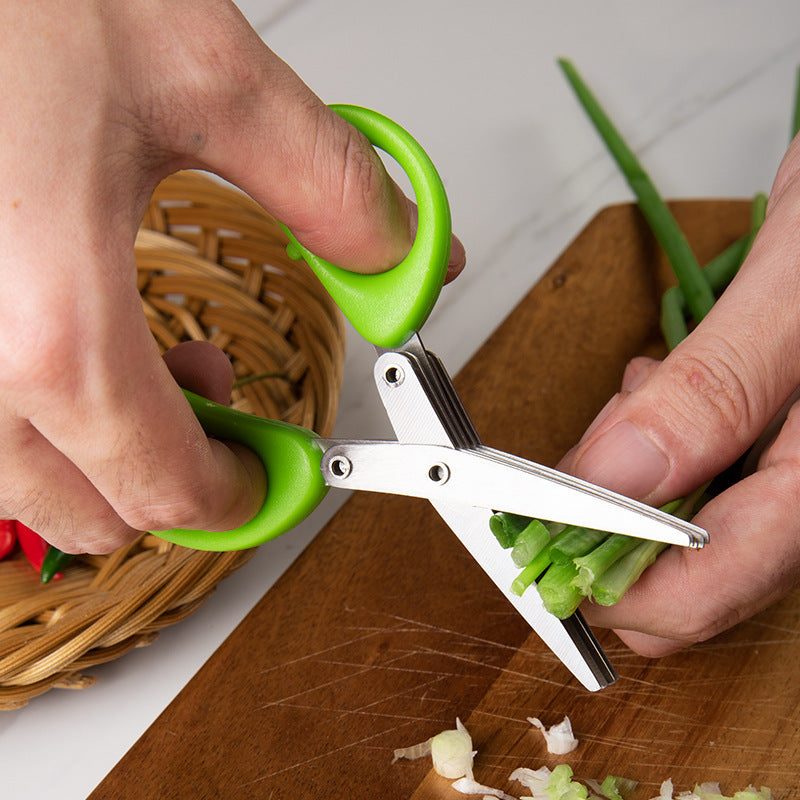 Multifunctional Multi-layer Green Onion Scissors Stainless Steel Onion Cutting Knife Kitchen Gadgets