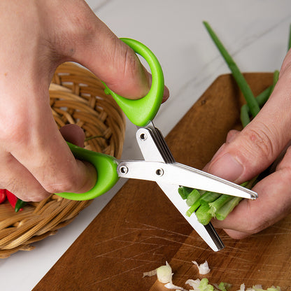 Multifunctional Multi-layer Green Onion Scissors Stainless Steel Onion Cutting Knife Kitchen Gadgets