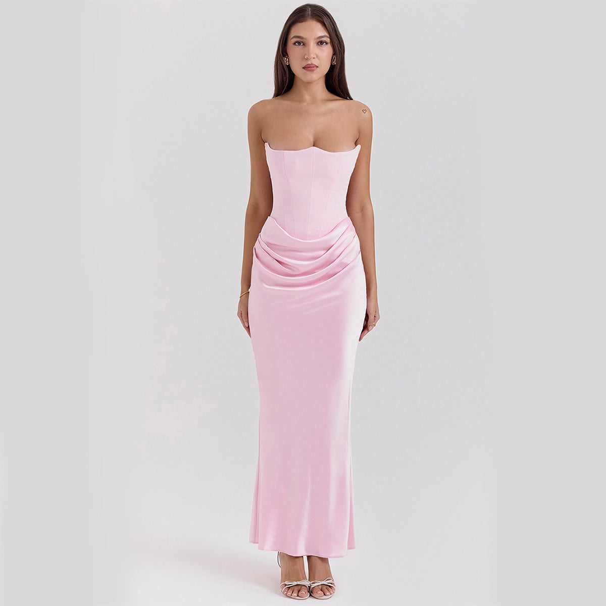 Slim Tube Top Long Dress Sexy Fashion Bandeau Backless Party Evening Dresses Pink