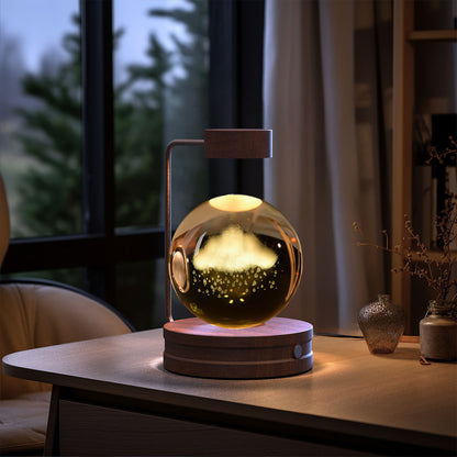 Crystal Ball Cosmic Dinosaur Indoor Night Light Rainy Clouds Dark wood
