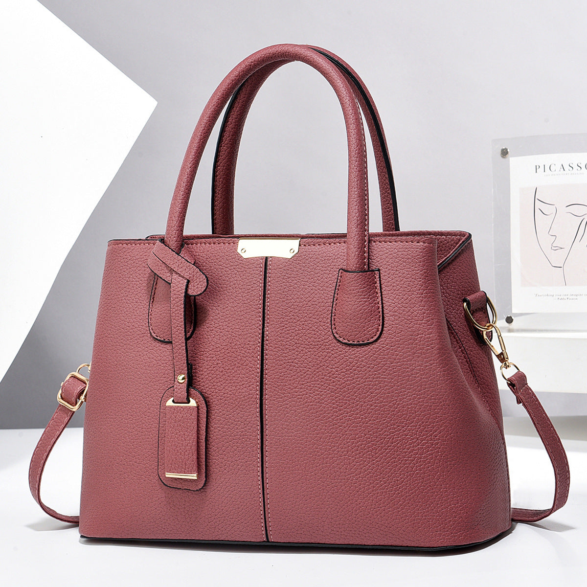 Women PU Leather Handbags Ladies Large Capacity Shoulder Bags New Fashion Crossbody Bags Rubber Pink 30x21x13