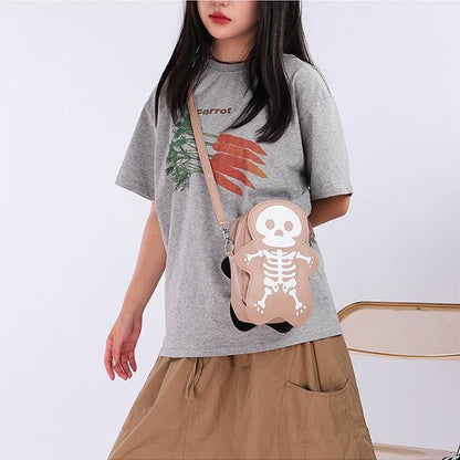 Halloween Skull Shoulder Bag Y2K Fashion Funny Cute Messenger Crossbody Bags Women Small Phone Bag Khaki