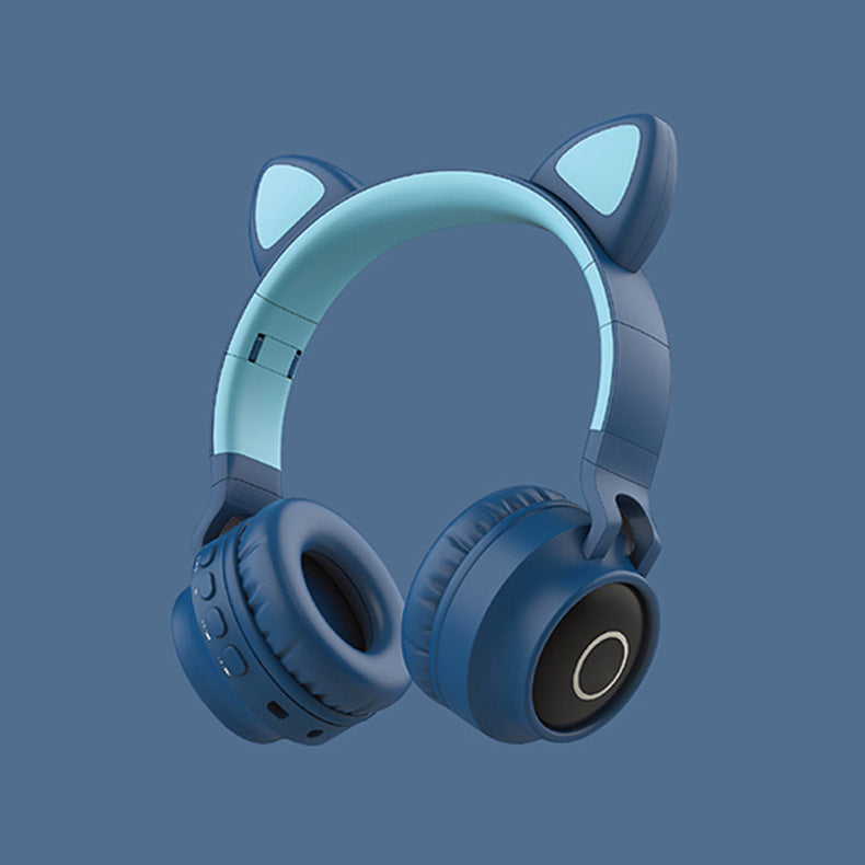 LED Light Cat Ear Headphones Wireless Bluetooth 5.0 Headset Portable With Microphone Best Gift Blue green