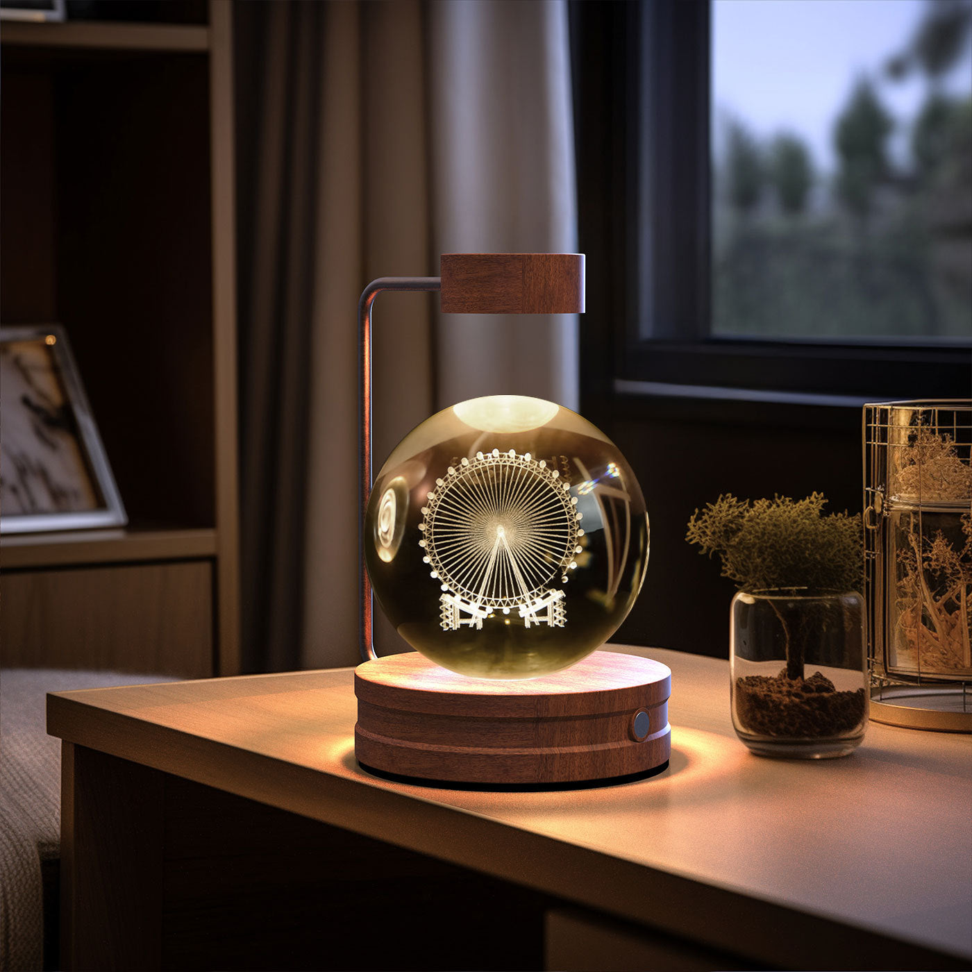 Crystal Ball Cosmic Dinosaur Indoor Night Light Ferris wheel Dark wood