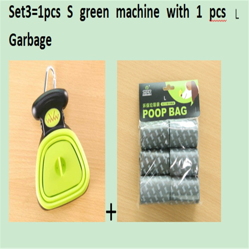 Dog Pet Travel Foldable Pooper Scooper With 1 Roll Decomposable bags Set 3 GreenSXL