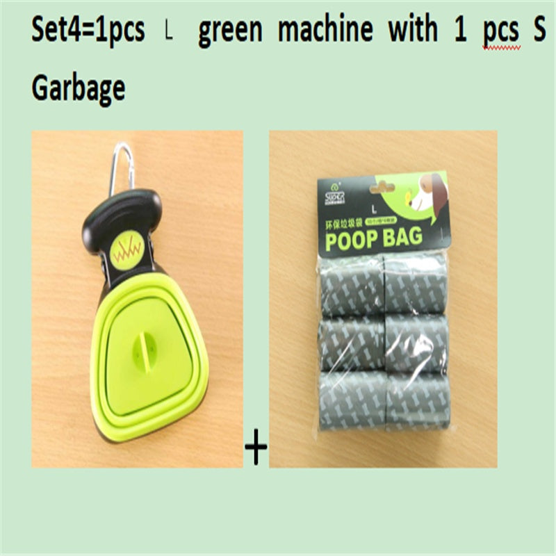 Dog Pet Travel Foldable Pooper Scooper With 1 Roll Decomposable bags Set 4 GreenLXS