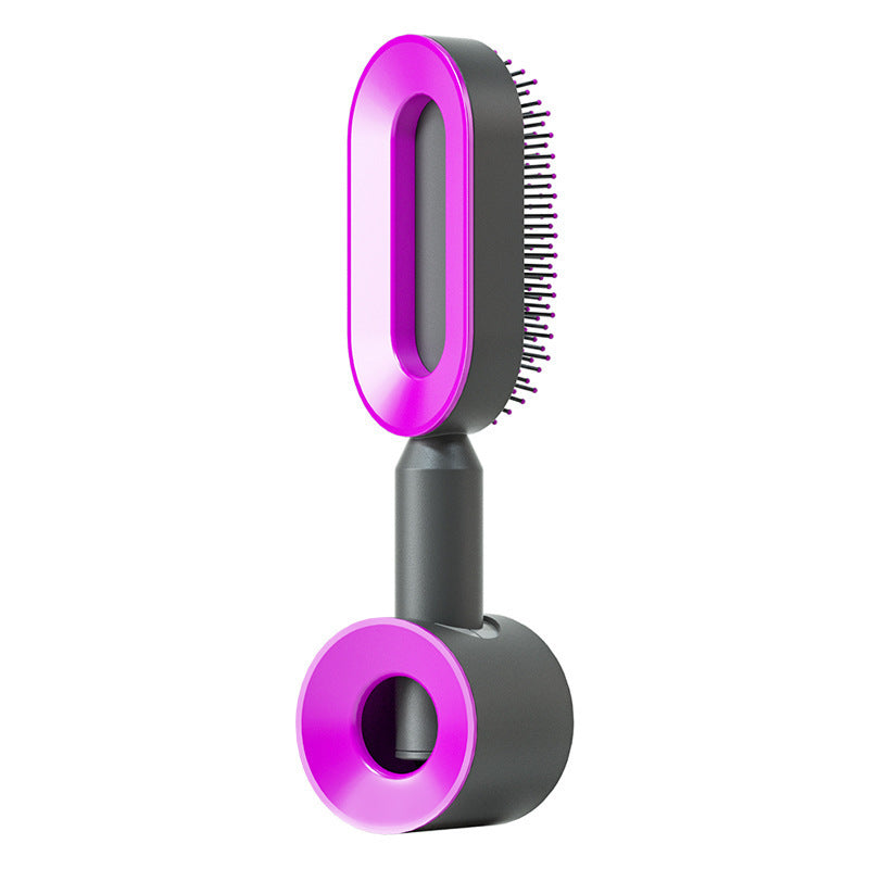 Self Cleaning Hair Brush For Women Massage Scalp Comb Anti-Static Hairbrush Black purple Set