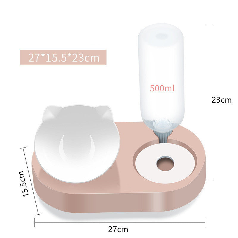 Two-in-One Pet Bowl Water Dispenser Automatic Water Pet Dog Cat Food Bowl Pink