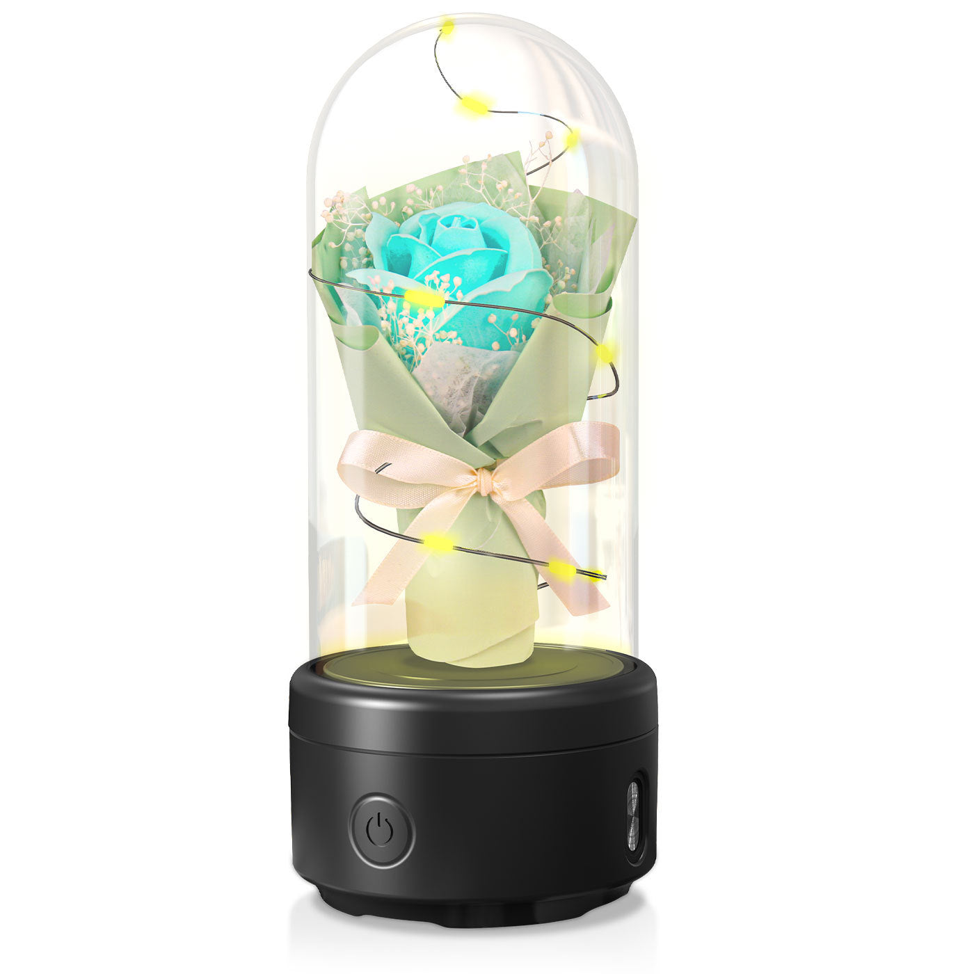 Creative 2 In 1 Bouquet LED Light And Bluetooth-compatible Speaker Gift Rose Light Green Black Base