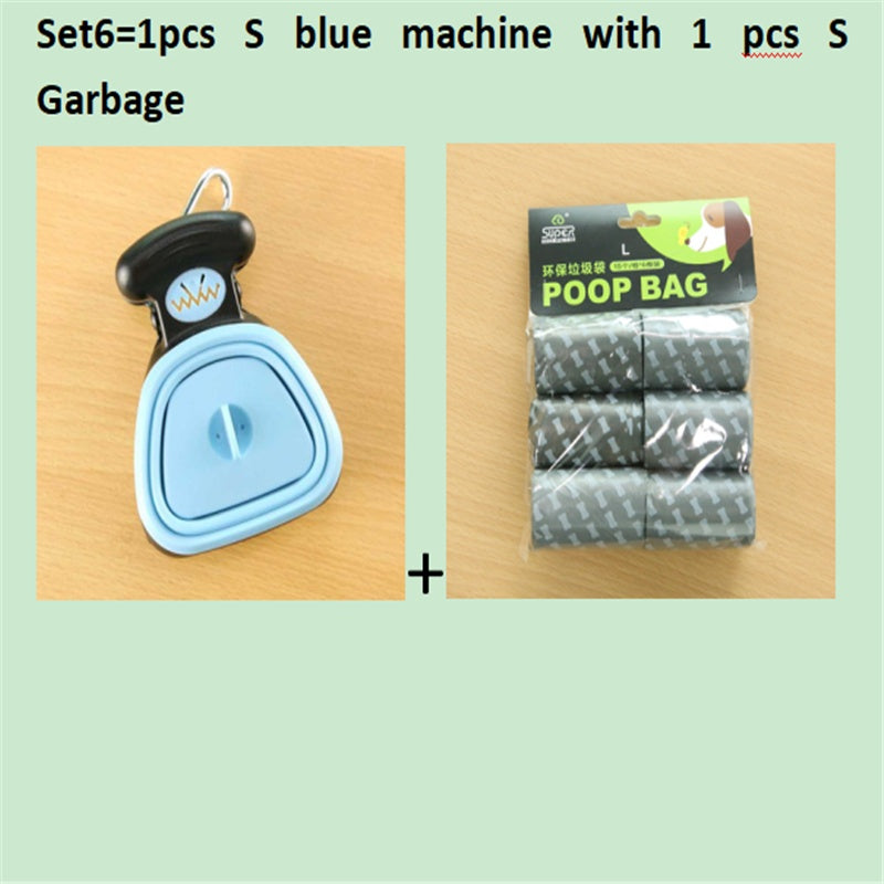 Dog Pet Travel Foldable Pooper Scooper With 1 Roll Decomposable bags Set 6 BlueSXS