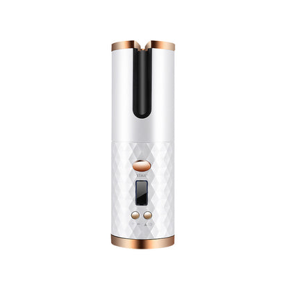 Rechargeable Automatic Hair Curler Women Portable Hair Curling Iron LCD Display White USB