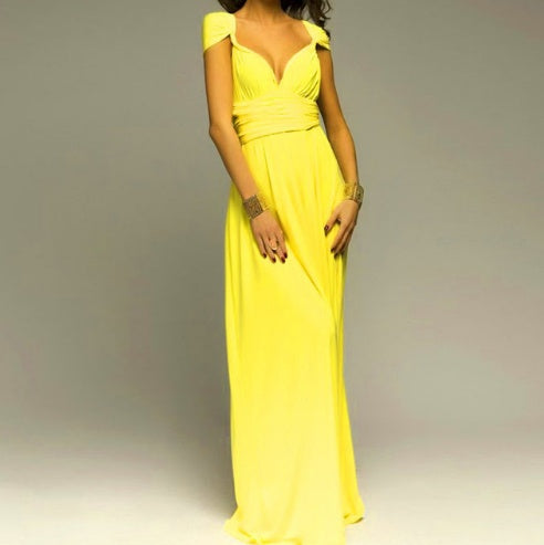 Women's Sexy Long Party Dress Club Floor-Length Summer Backless Bandage Maxi Dress Yellow