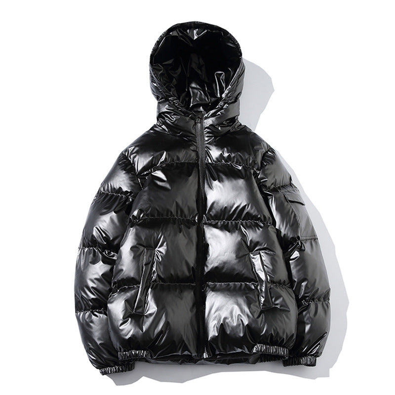 shiny solid color plus size hooded cotton coat